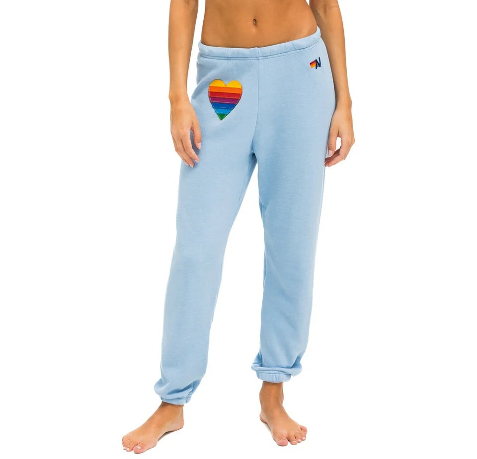 Aviator Nation Rainbow Heart Stitch Sweatpants MSRP $156