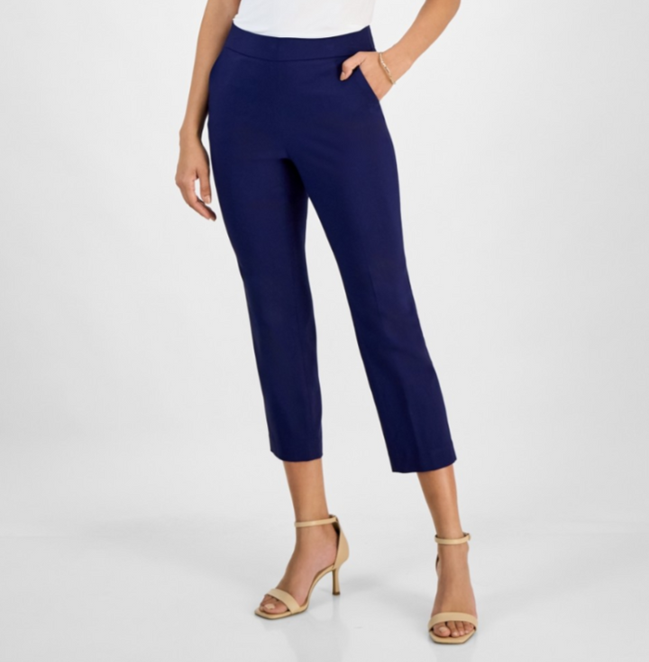 Kasper Stretch Twill Cropped Straight Pull-On Pants MSRP $79