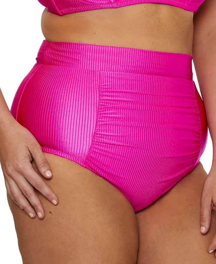 Becca ETC Plus Size Rib Shirred High-Waist Bikini Bottoms MSRP $88