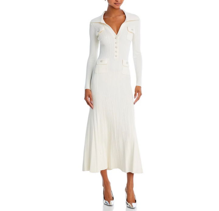 Self-Portrait Collared Knit Midi Dress MSRP $555