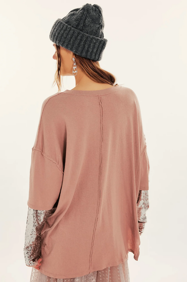 Free People Nellie Sequin Sleeve Tee MSRP $98