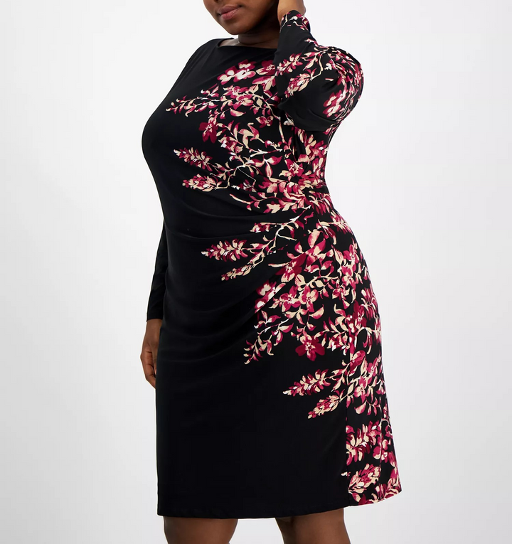Kasper Plus Size Floral-Print Side-Pleat Sheath Dress MSRP $99