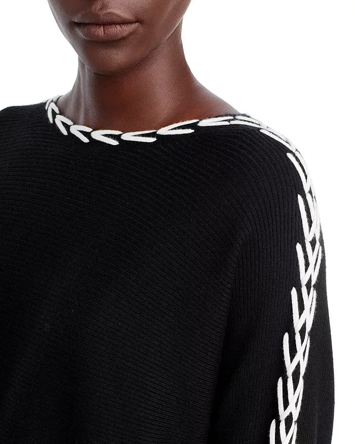T Tahari Whipstitch Boat Neck Dolman Sleeve Sweater MSRP $78