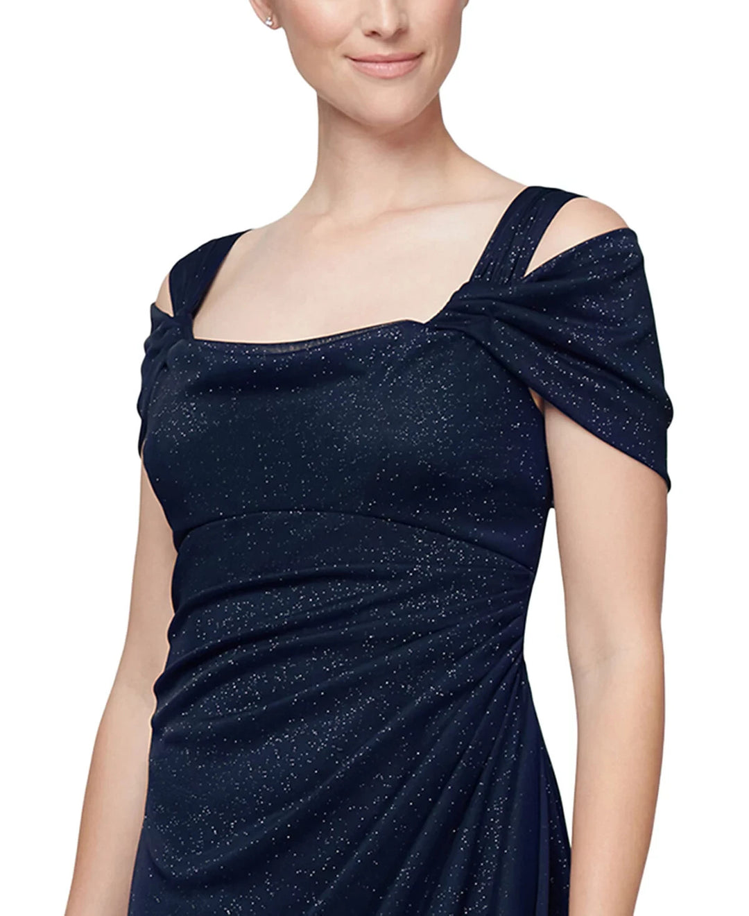 Alex Evenings Petite Cold-Shoulder Draped Metallic Gown MSRP $159