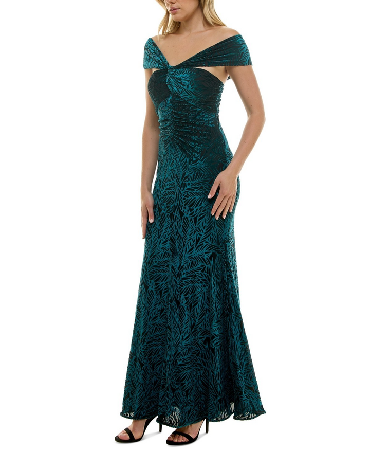 Taylor Women's Off-the-Shoulder Textured Velvet Gown MSRP $248