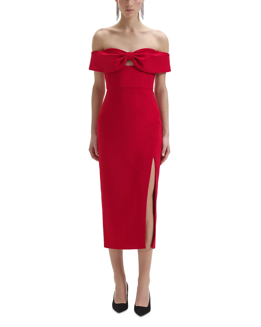 Self-Portrait Bow Crepe Off the Shoulder Midi Dress MSRP $510