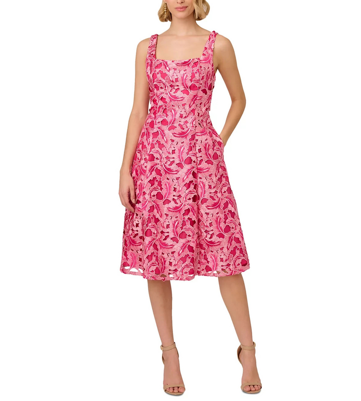 Adrianna Papell Embroidered Fit & Flare Dress MSRP $229
