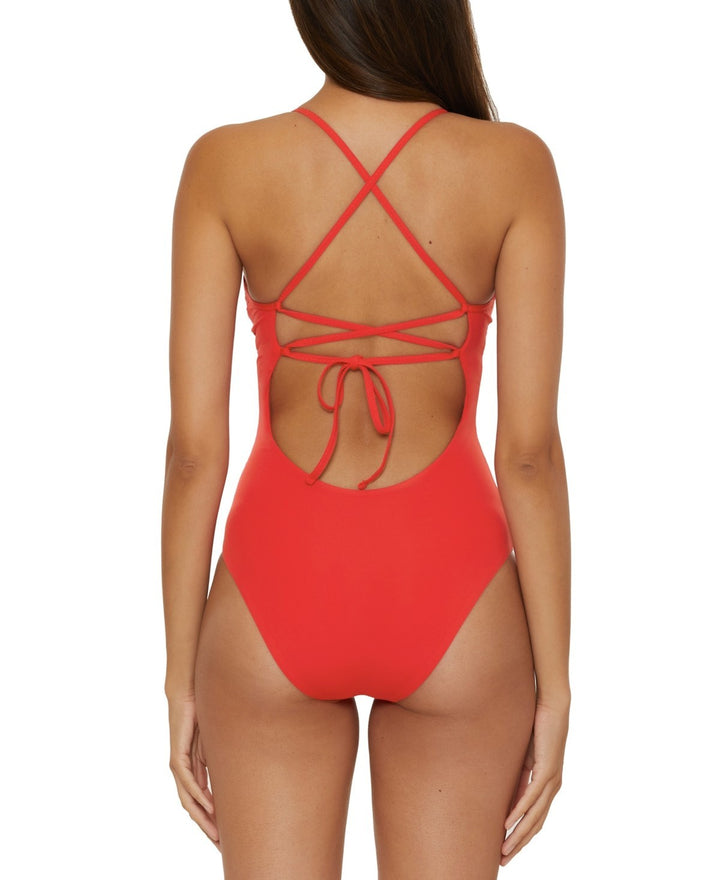 Becca Fiesta Plunge-Neck One-Piece Swimsuit MSRP $138