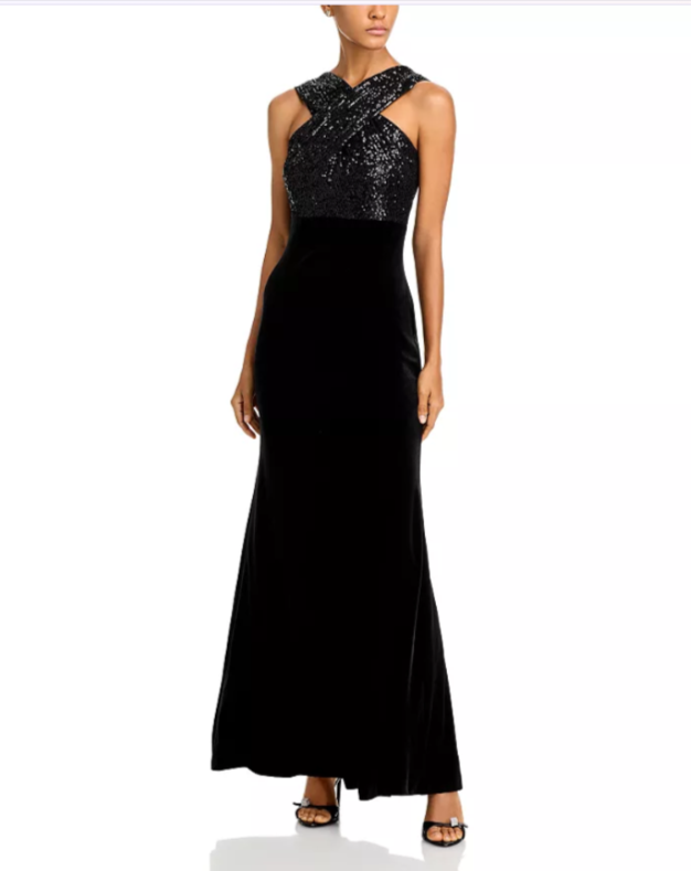 Eliza J Sequined Velvet Mermaid Gown MSRP $218