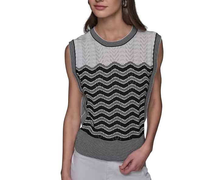 KARL LAGERFELD PARIS Women's Geometric Pointelle Sleeveless Sweater MSRP $89