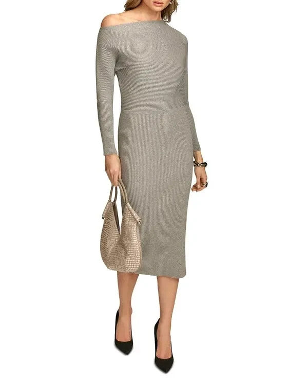 Donna Karan One Shoulder Sweater Dress MSRP $169