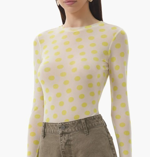AFRM Kaylee Printed Long Sleeve Mesh Top MSRP $48