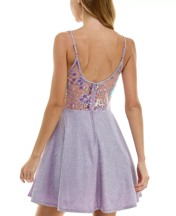 City Studios Juniors' Metallic-Threaded Embroidered-Mesh Dress MSRP $79