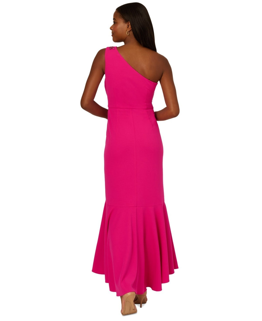 Adrianna Papell Women's Beaded One-Shoulder Crepe Gown MSRP $159