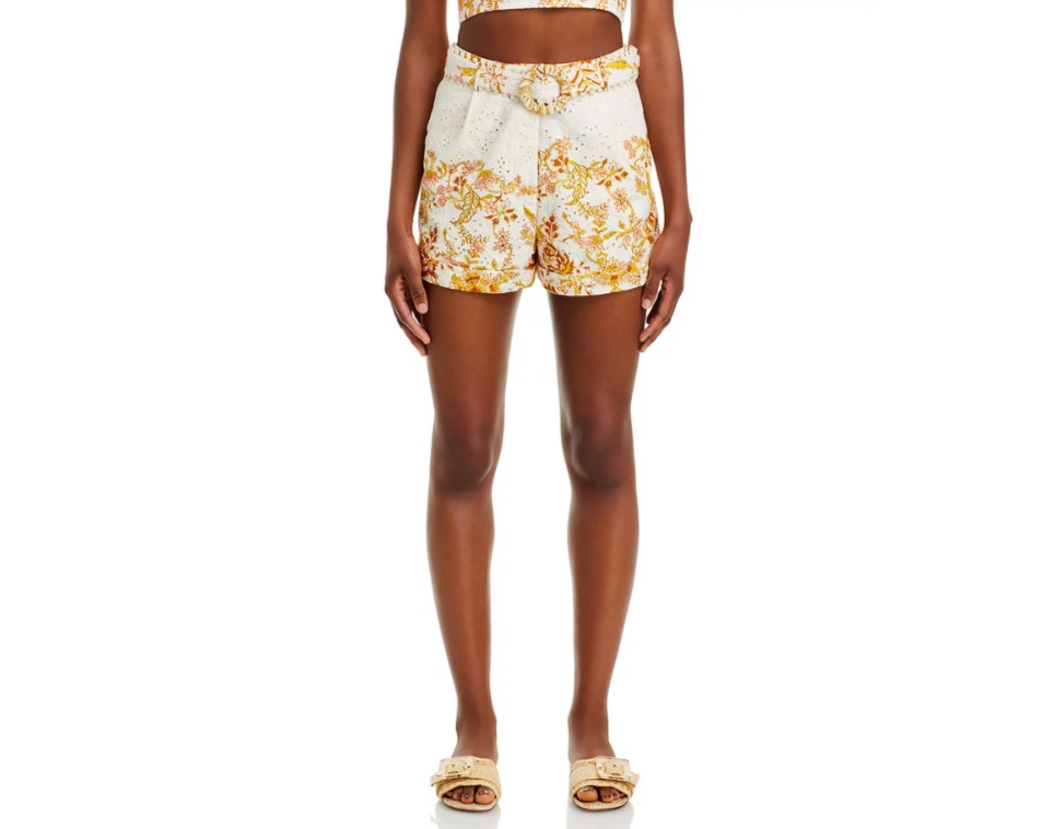 Hemant and Nandita Patterned Eyelet Belted Shorts MSRP $275