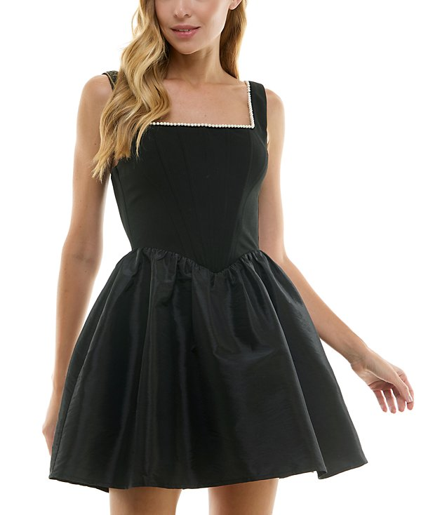 City Studios Juniors' Pearl Trimmed Fit & Flare Dress MSRP $79