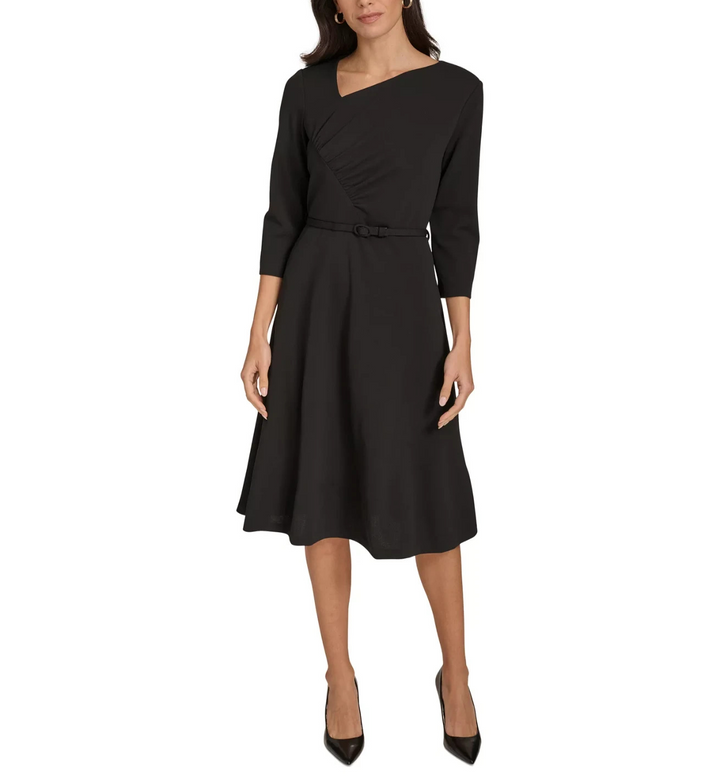 Calvin Klein Women's Asymmetric-Neck Belted Dress MSRP $149