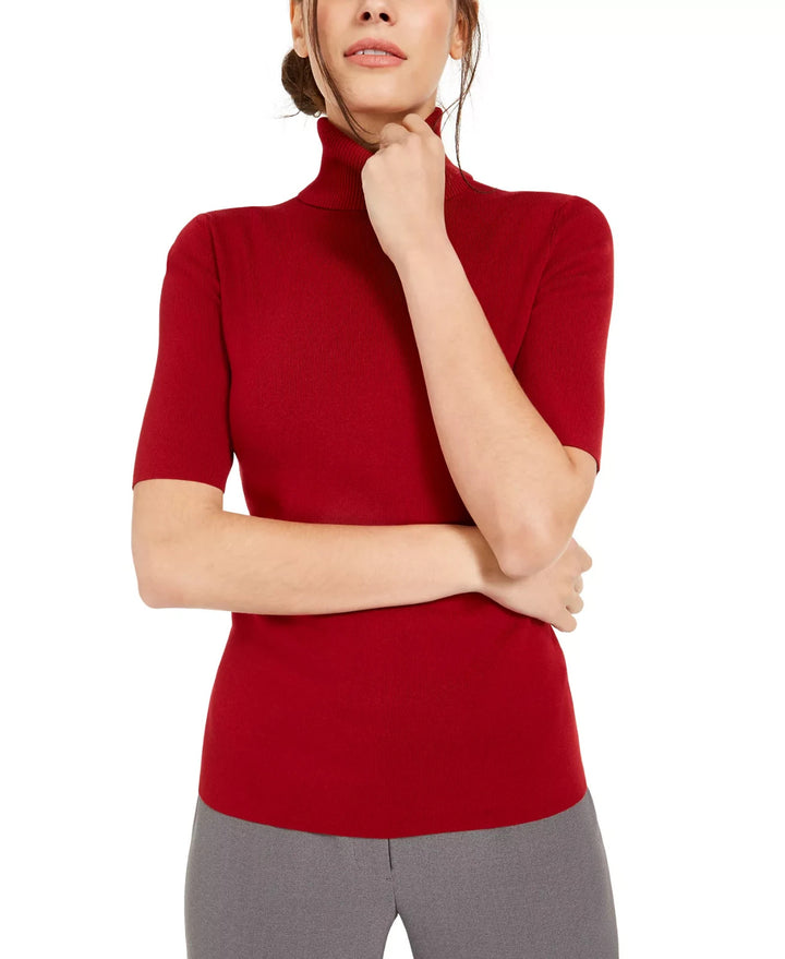 Anne Klein Women's Blue Half-Sleeve Turtleneck Sweater MSRP $79