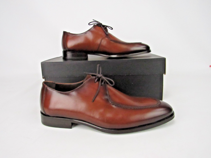 Elegant Men’s Burnished Calf Leather Derby Formal Shoes – Handcrafted Size EU 41