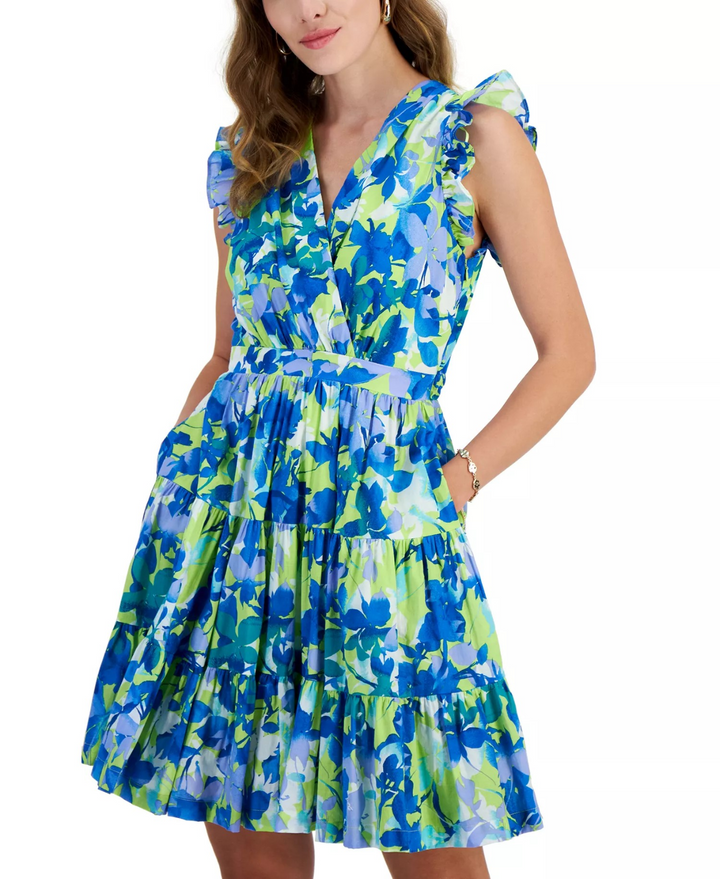 Taylor Women's Printed a-Line V-Neck Dress MSRP $65