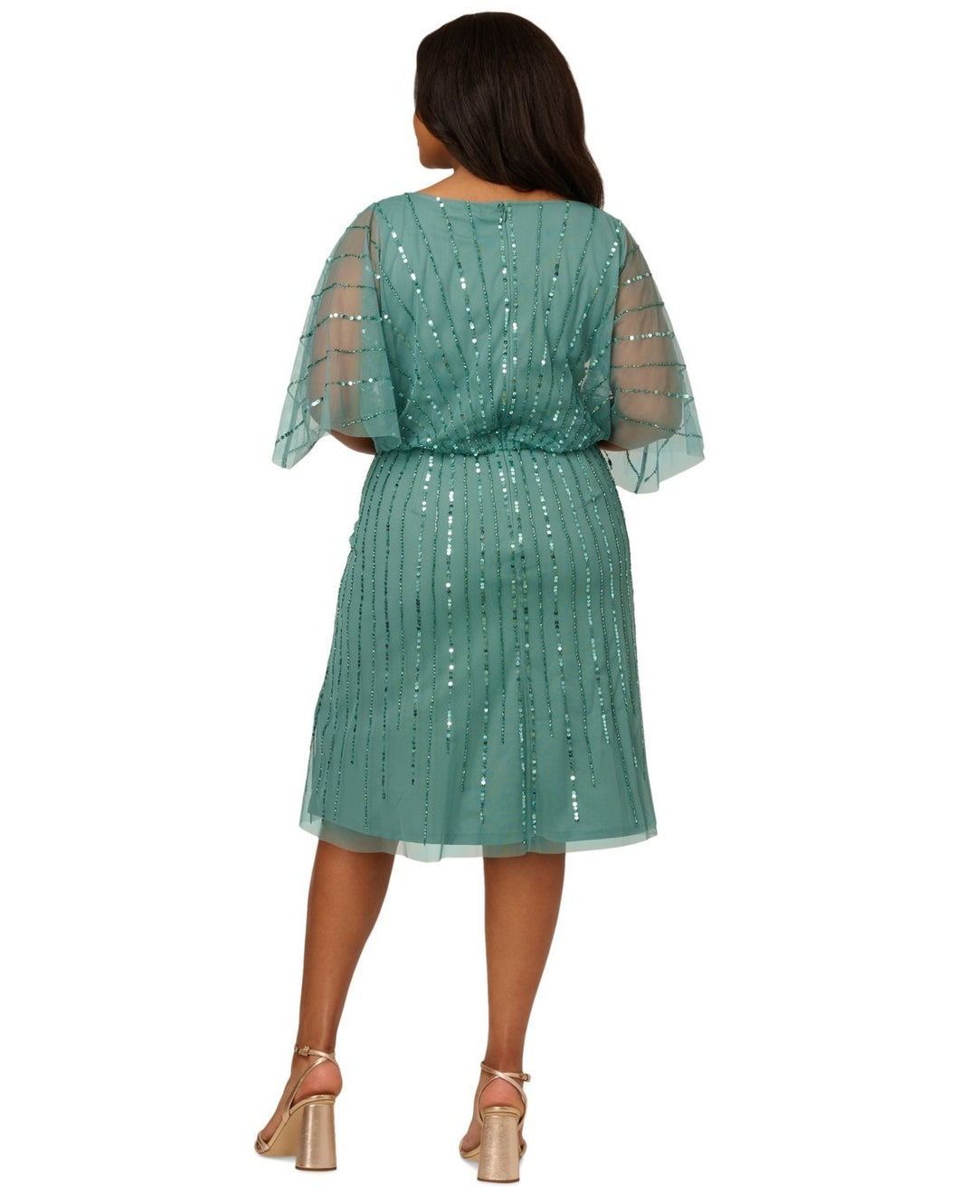 Adrianna Papell Plus Size Surplice-Neck Beaded Short Dress MSRP $169