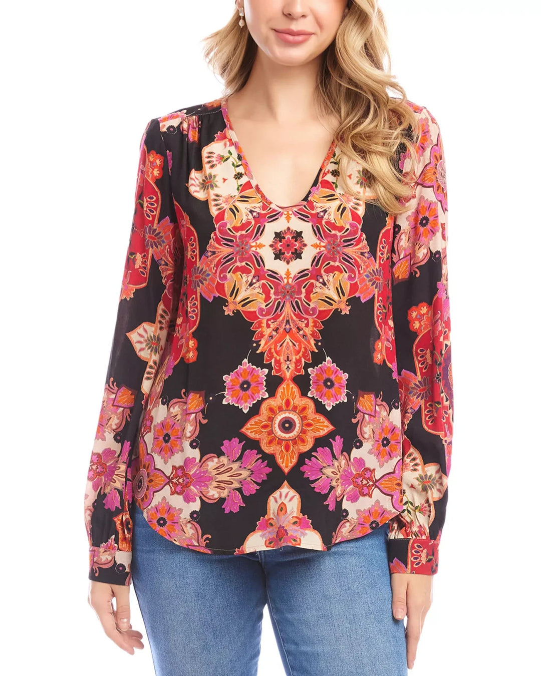 Karen Kane Printed Scoop Neck Top MSRP $138