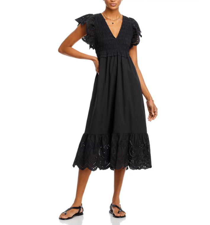 Rails Clementine Eyelet Trim Midi Dress MSRP $268