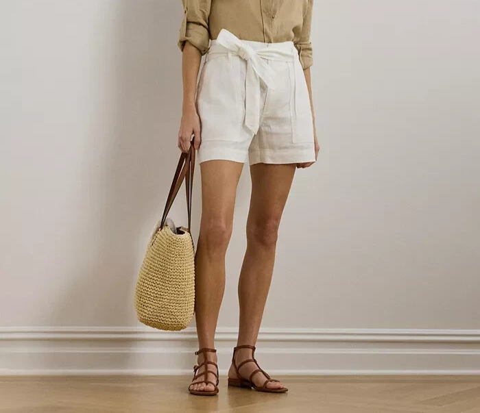 Lauren Ralph Lauren Belted Linen Shorts MSRP $99