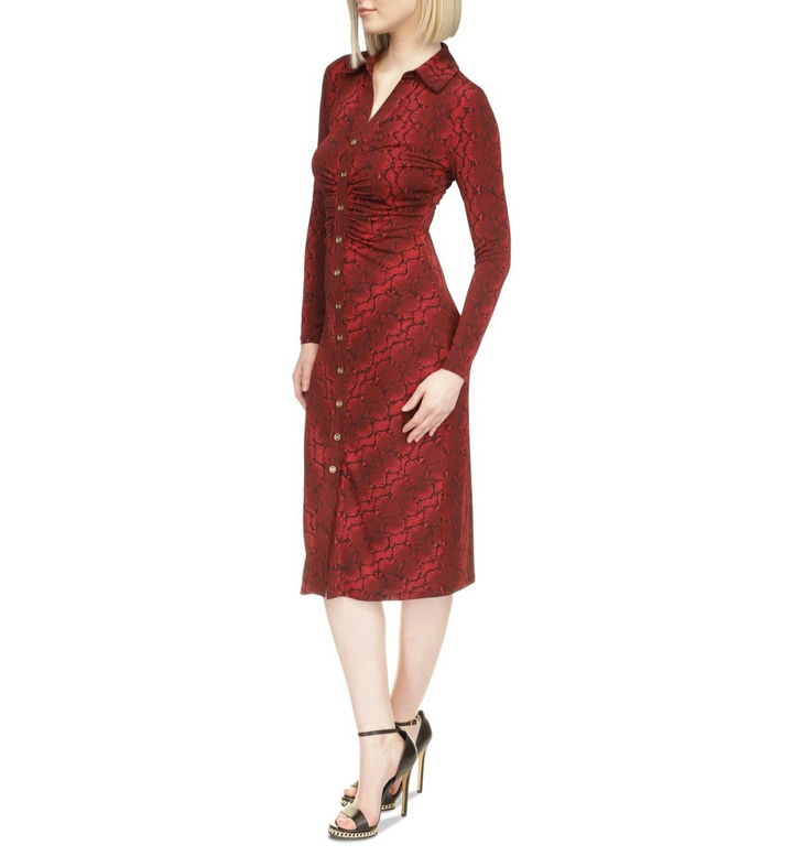 MICHAEL Michael Kors Collared Button-Up Long Sleeve Midi Dress MSRP $155