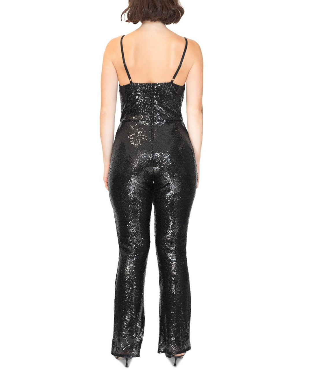 Dylan Ryan Juniors' Bustier Flare-Leg Sequin Jumpsuit MSRP $89