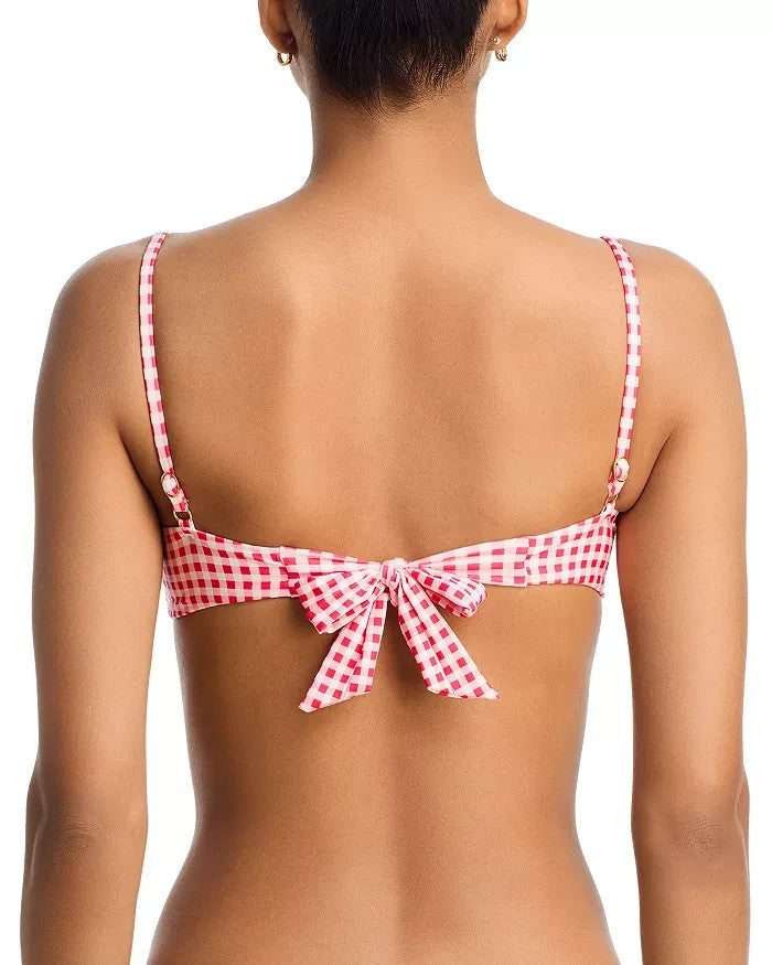 AQUA Gingham Lettuce Edge Bikini Top MSRP $78