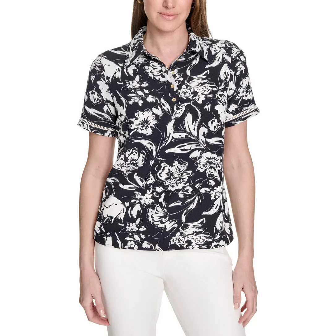 Tommy Hilfiger Women's Floral-Print Short-Sleeve Polo Shirt MSRP $79