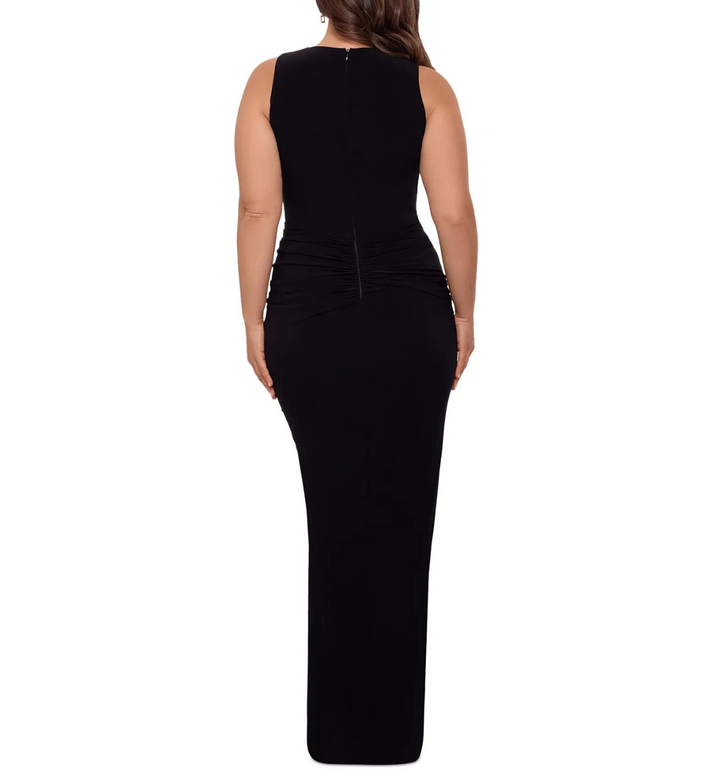 B&A By Betsy and Adam  Plunge-Neck Ruched Sleeveless Gown MSRP $159