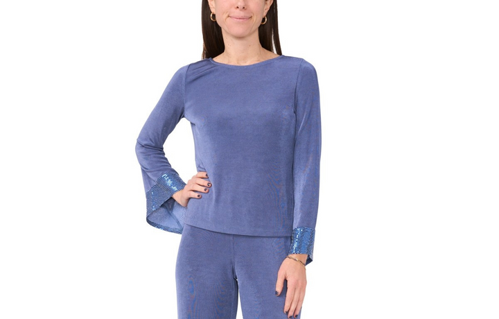 MSK Petite Contrast-Cuff Long-Sleeve Top