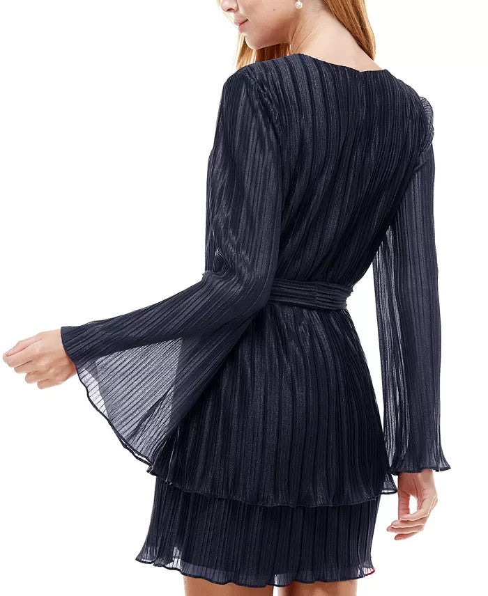 City Studios Juniors' Pleated Bell-Sleeve Dress MSRP $59