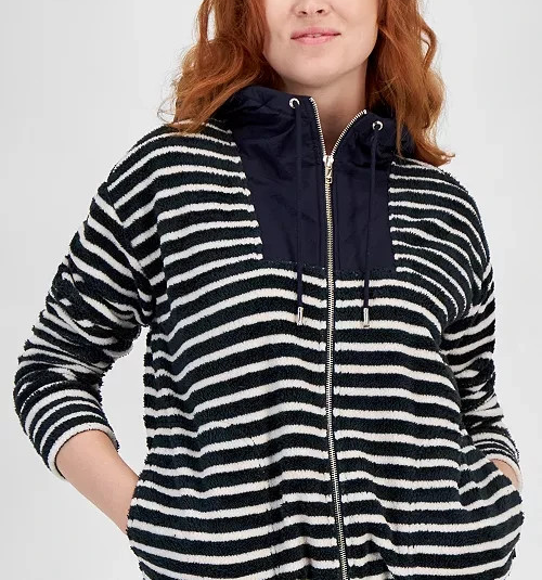 Nautica Jeans Striped Hooded Zip-Up Sweatshirt MSRP $109