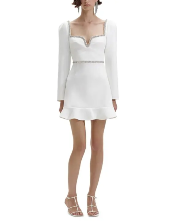 Self-Portrait Bonded Crepe Long Sleeve Mini Dress MSRP $510