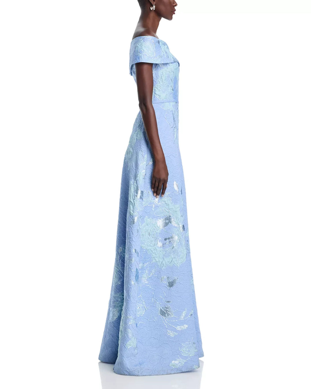 Teri Jon by Rickie Freeman Off-the-Shoulder Metallic Jacquard Gown MSRP $880