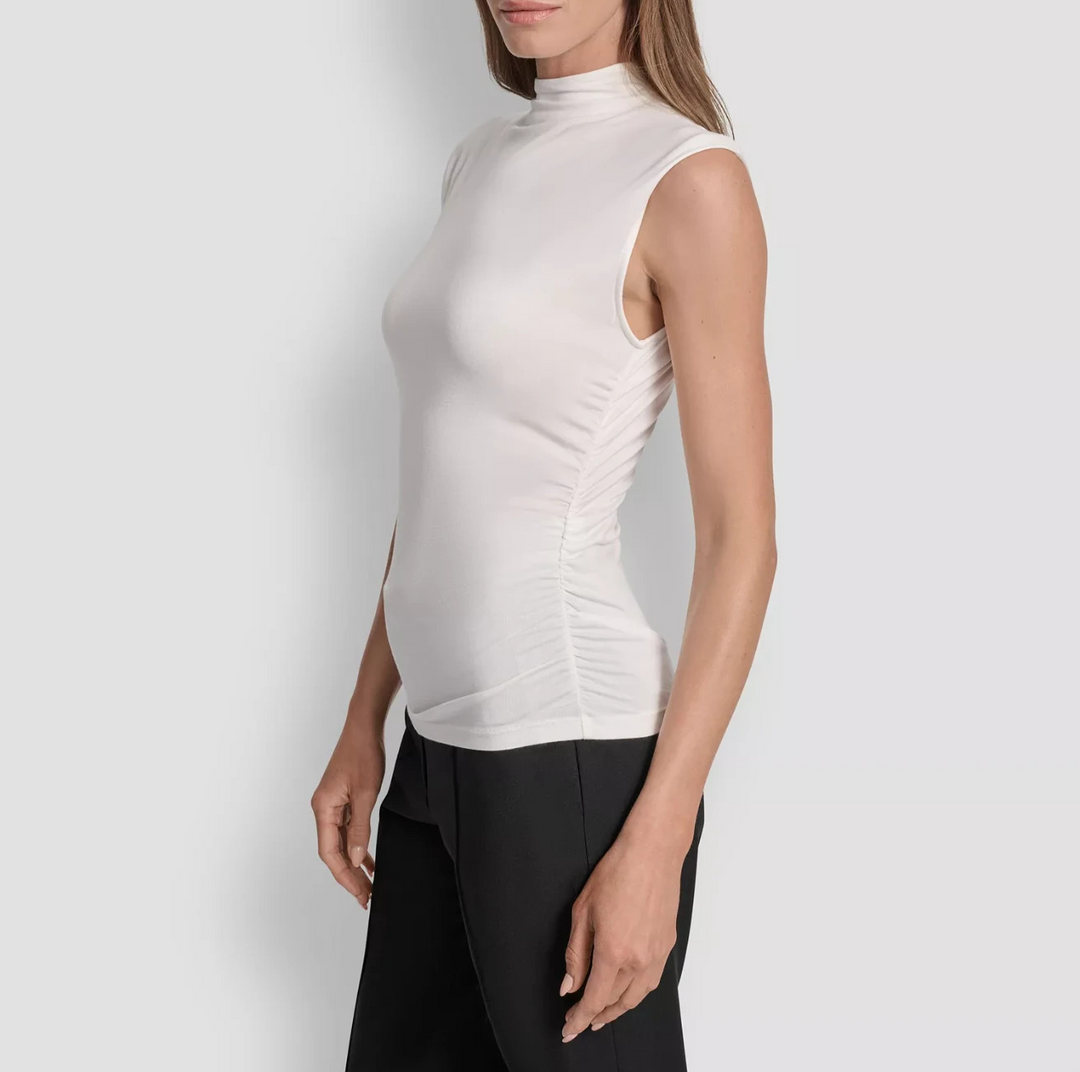 DKNY Mock-Neck Sleeveless Side-ruched Knit Top MSRP $49