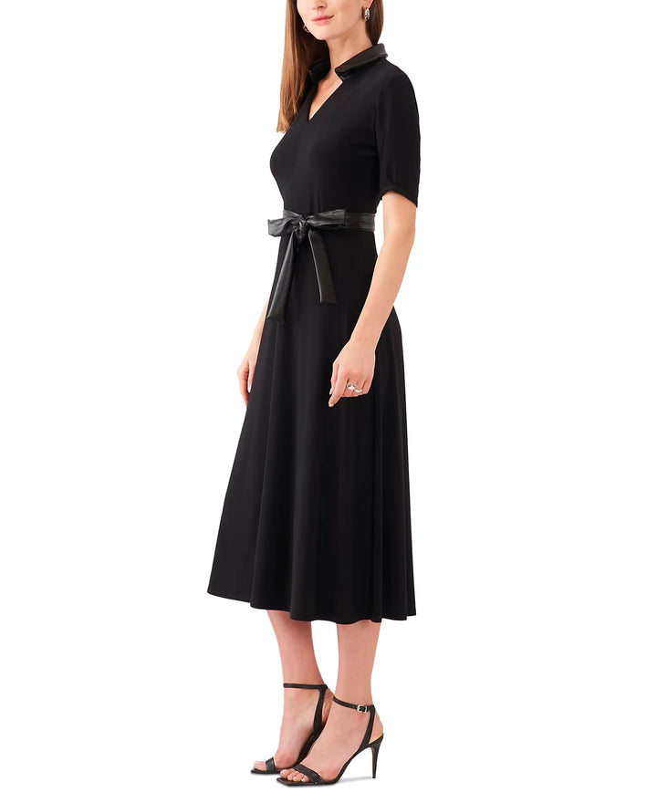 MSK V-Neck Faux-Leather-Trim Tie-Waist Dress MSRP $79