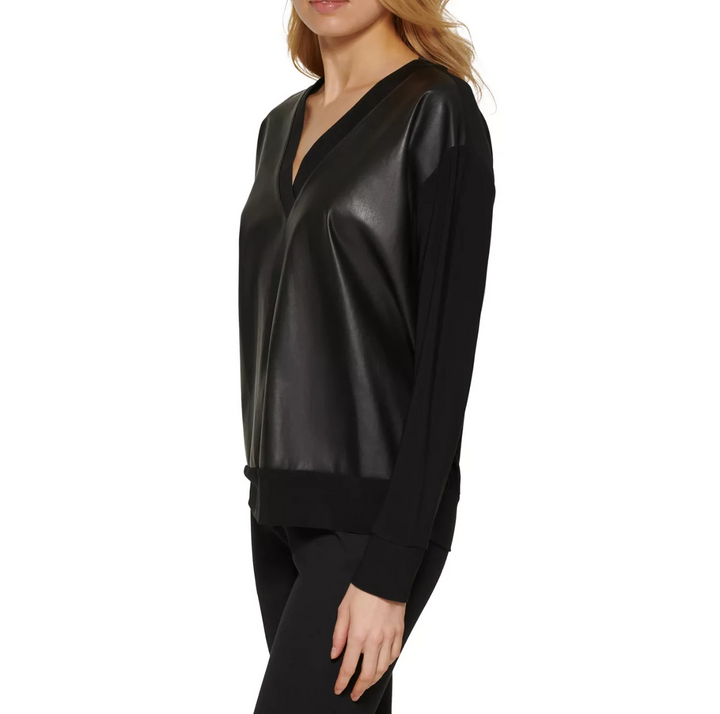 DKNY Faux-Leather Front Sweatshirt MSRP $89