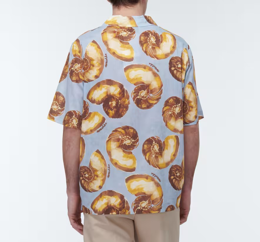 Nanushka Bodil Cotton Nautilus Print Loose Fit Button Down Camp Shirt MSRP $474