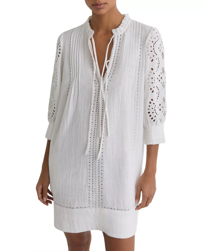 REISS Cotton Cheesecloth Broderie Mini Dress MSRP $265