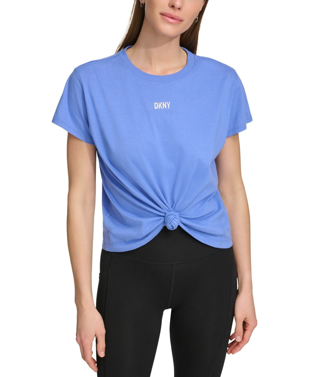 DKNY Sport Women's Knot-Front Metallic Logo T-Shirt MSRP $29.50