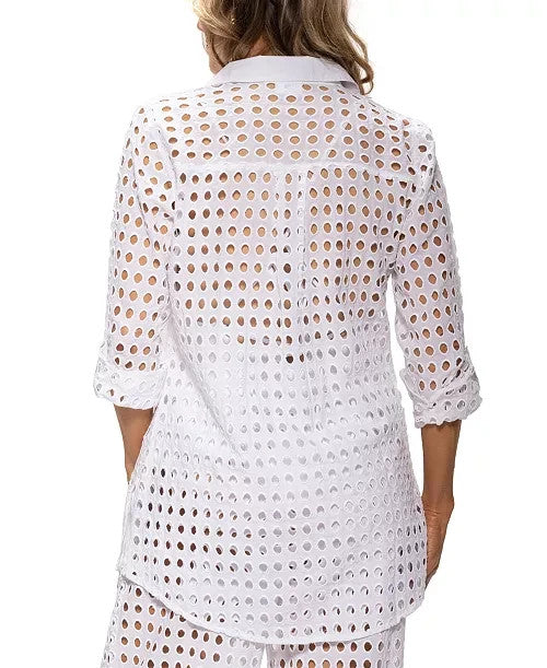 Dotti Openwork Dot Cover-Up Beach Shirt MSRP $68