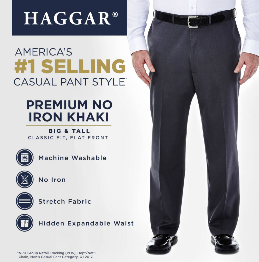 Haggar Men's Big & Tall Premium No Iron Khaki Classic Fit Pants MSRP $80