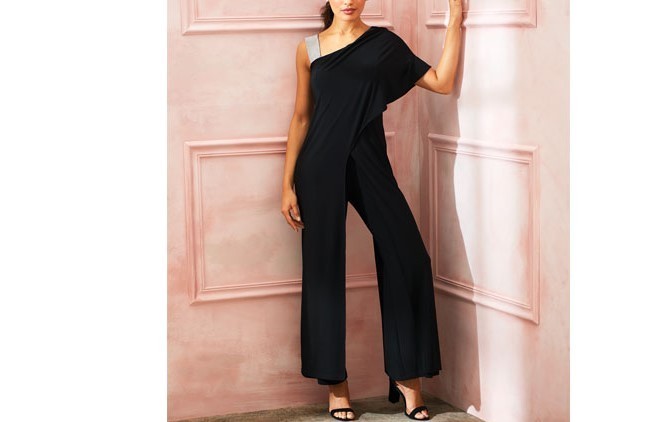 R & M Richards Embellished One-Shoulder Jumpsuit MSRP $99