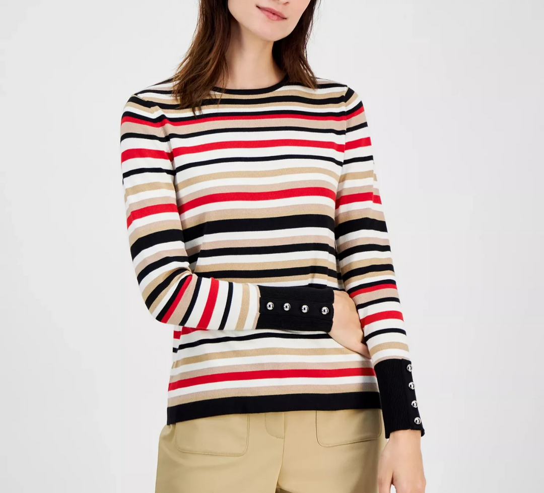 Anne Klein Women's Boat-Neck Striped Sweater MSRP $99