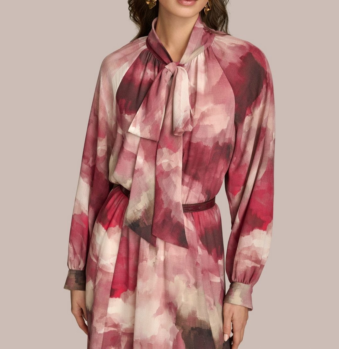 Donna Karan New York Women's Printed Tie-Neck A-Line Dress MSRP $199