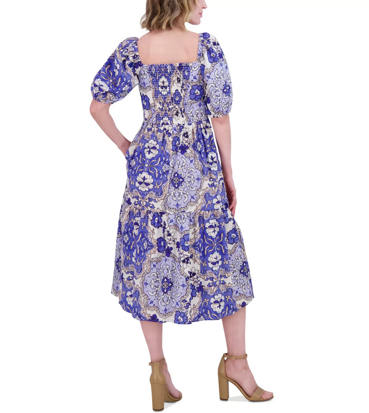 Vince Camuto Women's Floral-Print Puffed-Sleeve Dress MSRP $148